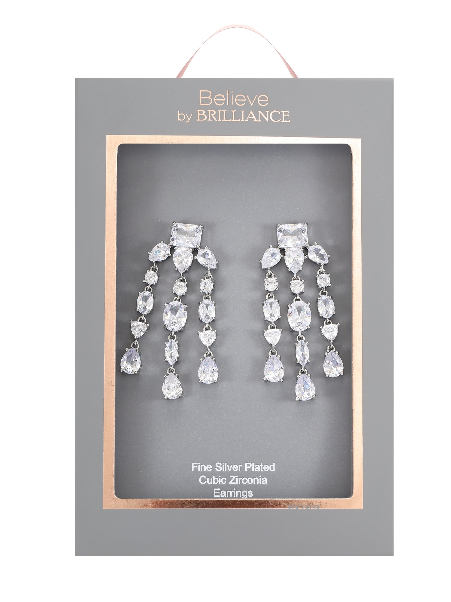 Believe by Brilliance Fine Silver Plated Dangling CZ Stone Earrings, 1 Pair