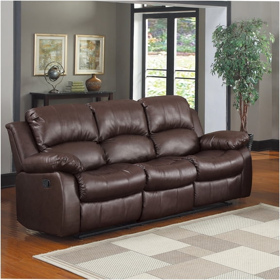 JERFIT Reclining Sofa Loveseat, 2-Person Faux Leather Recliner Couch with Padded Arms, Double Recliner for Living Room, Brown