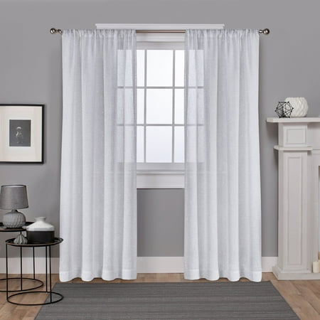 Metallic Pocket - Exclusive Home Curtains 2 Pack Foil Belgian Metallic Linen Sheer Rod Pocket Curtain Panels