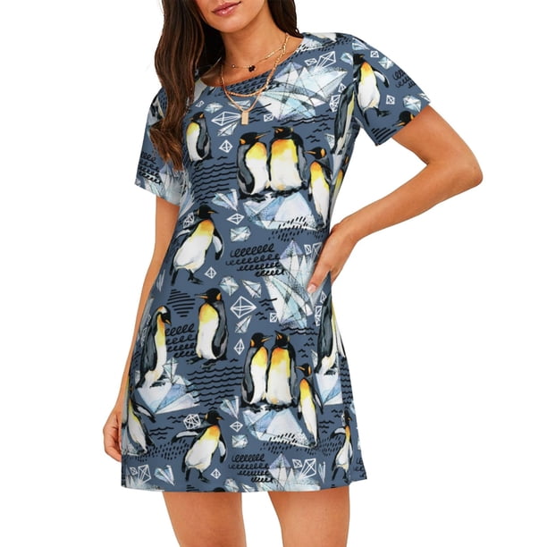Easygdp Penguin Arctic Adventure Camisón de manga corta para mujer, informal, estampado