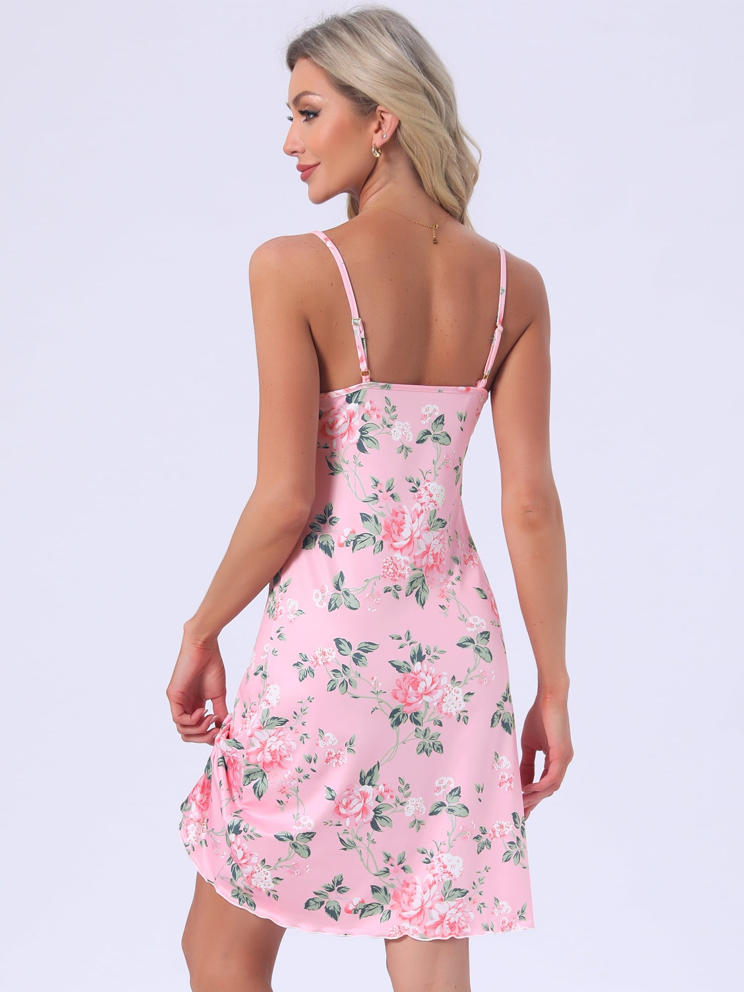 DARING DIVA Women's Floral Rose Sleeveless Spaghetti Strap Sleepdress M Pink