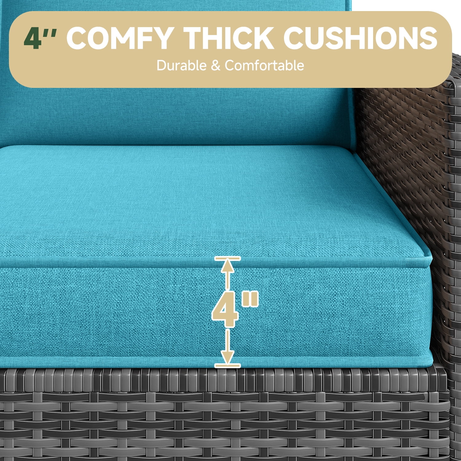 BaPiPro 4-Person Light Blue Outdoor Sectional Sofa Cushions, Waterproof Polyester Patio Cushions with High-Density Sponge, No Assembly Required, for Backyard, Balcony, Deck, Poolside