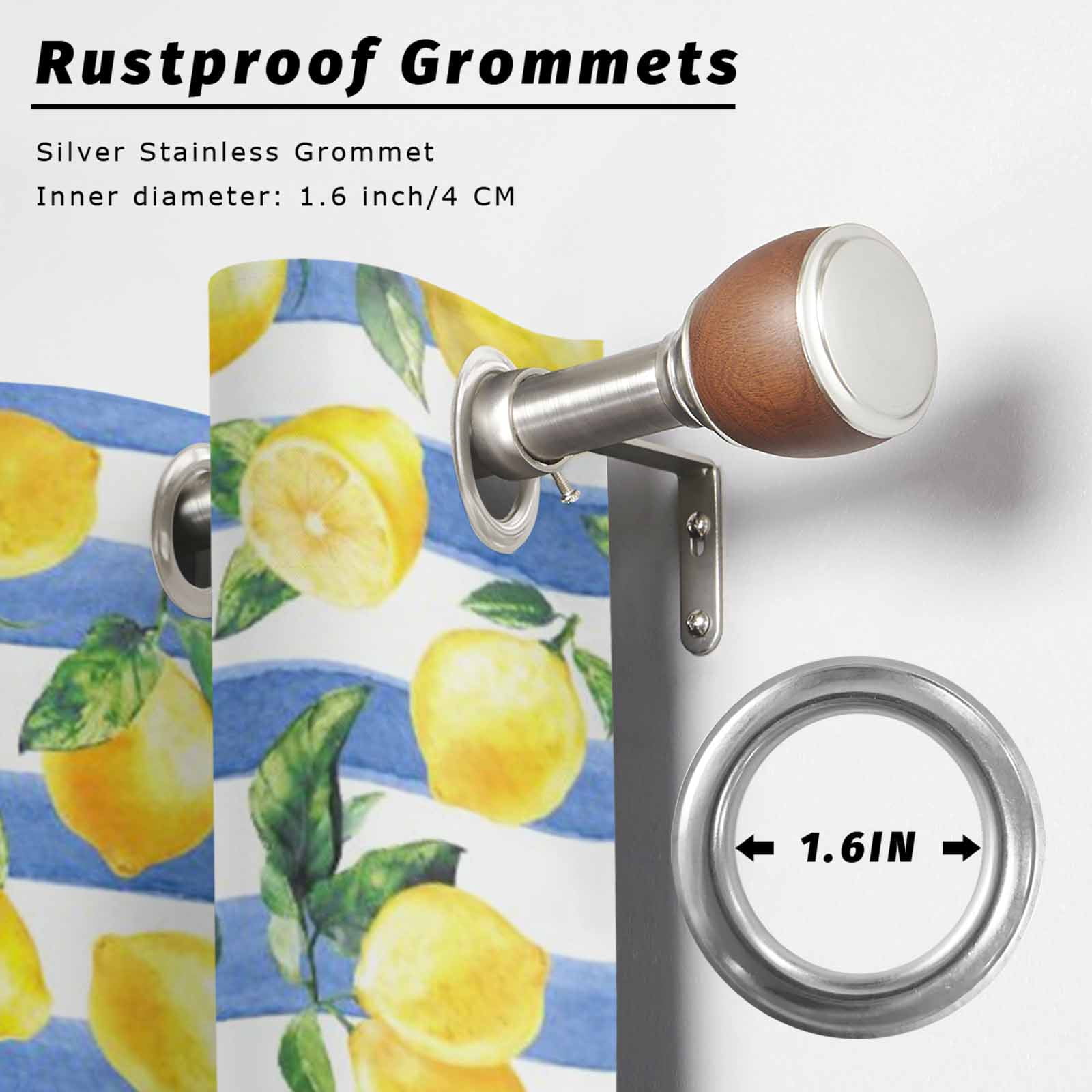 Summer Fruits Outdoor Curtains for Patio, Watercolor Yellow Lemon Blue Stripes Farmhouse Sunshade Privacy Drapes Grommet Waterproof Outside Curtains for Porch/Cabana/Balcony 54"x 108", 1 Panel