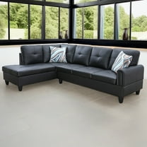 Hommoo Faux Leather 4-Seat L Shaped Couch Living Room Furniture Set, Sectional Sofa Sets Chaise Lounge, Modern Couch Sofa Set for Home, Apartment, Dorm, Black(No Ottoman)