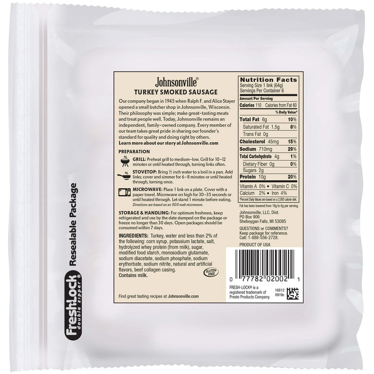 Johnsonville Cooked Smoked Turkey Sausage Links 13.5oz package