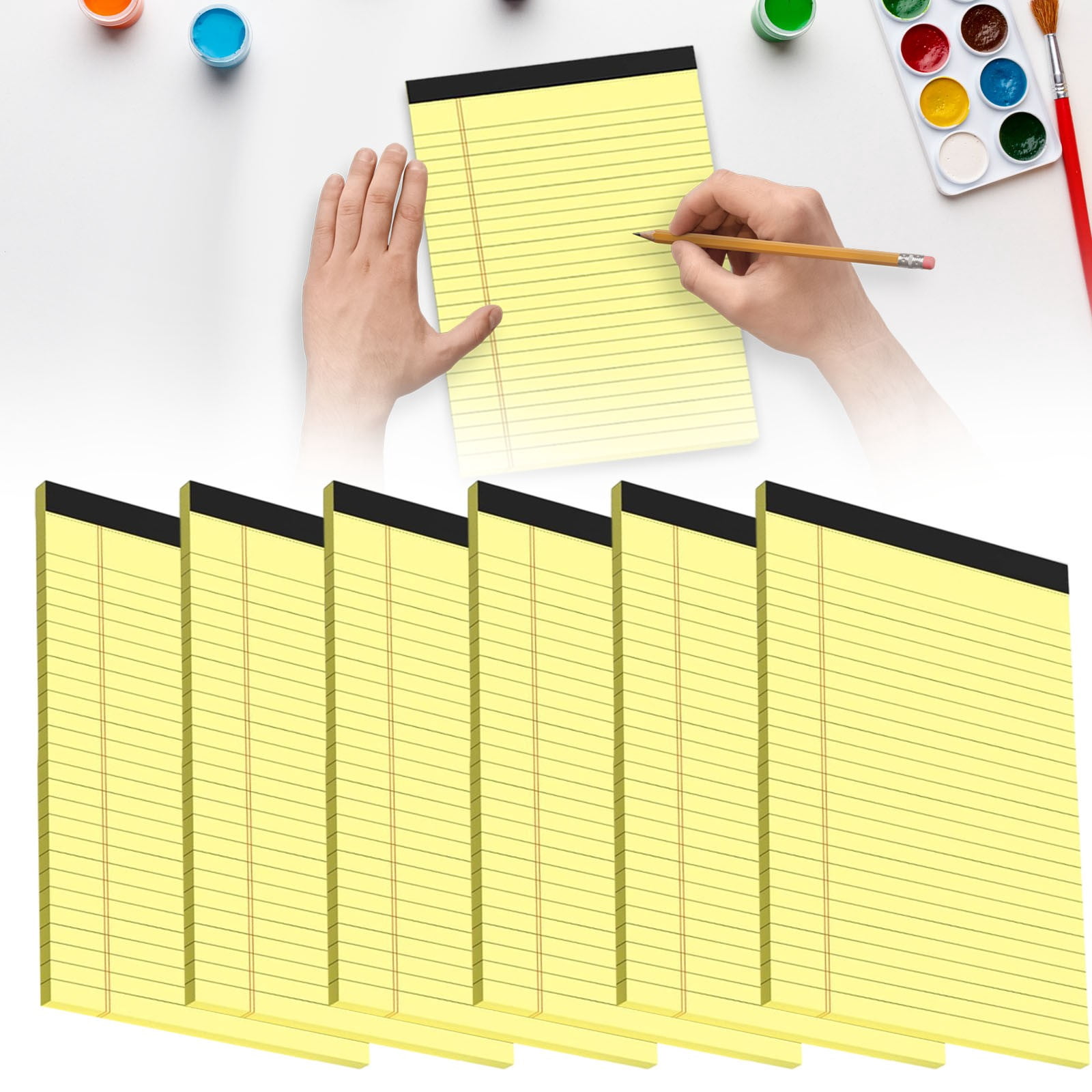 6Pcs Legal Pads Colored Note Pads, Lined Notepad 50Sheets/100Pages Per Book, Micro Perforated Writing Pads Lined Paper College Ruled Pad of Paper Notebook To-Do List for Home & Office(Yellow,8x5")