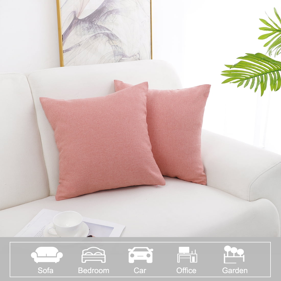 Unique Bargains 2-Pack Solid Waterproof Decorative Throw Pillow Covers Pink 18" x 18"