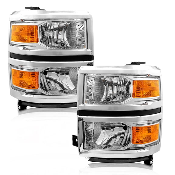 ADCARLIGHTS for 2014 2015 Chevy Silverado 1500 Headlight Assembly Halogen Factory OE Style Chrome Housing with Amber Reflector Left and Right Pair