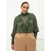 ELOQUII Elements Women's Plus Size Wreath Print Ruffle Top