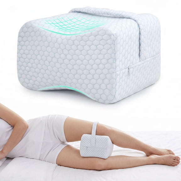 Alylo Memory Foam Knee Pillow for Side Sleepers, Ergonomic Leg Cushion with Adjustable Strap for Hip & Back Support, White