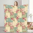 thumbnail image 2 of 1 Piece Cozy Pastoral Style Vintage Patchwork Rose Pattern Warm Elegant Home Soft Furnishing Essential Blanket, Beauty Salon Decoration Theme Pattern Printed Flannel Blanket, 2 of 7