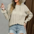 thumbnail image 5 of Casual Sweaters Womens Lace Patchwork Long Puff Sleeve Round Neck Mesh Hollow Out Knitted Tops Solid Pullover Shirts, 5 of 5