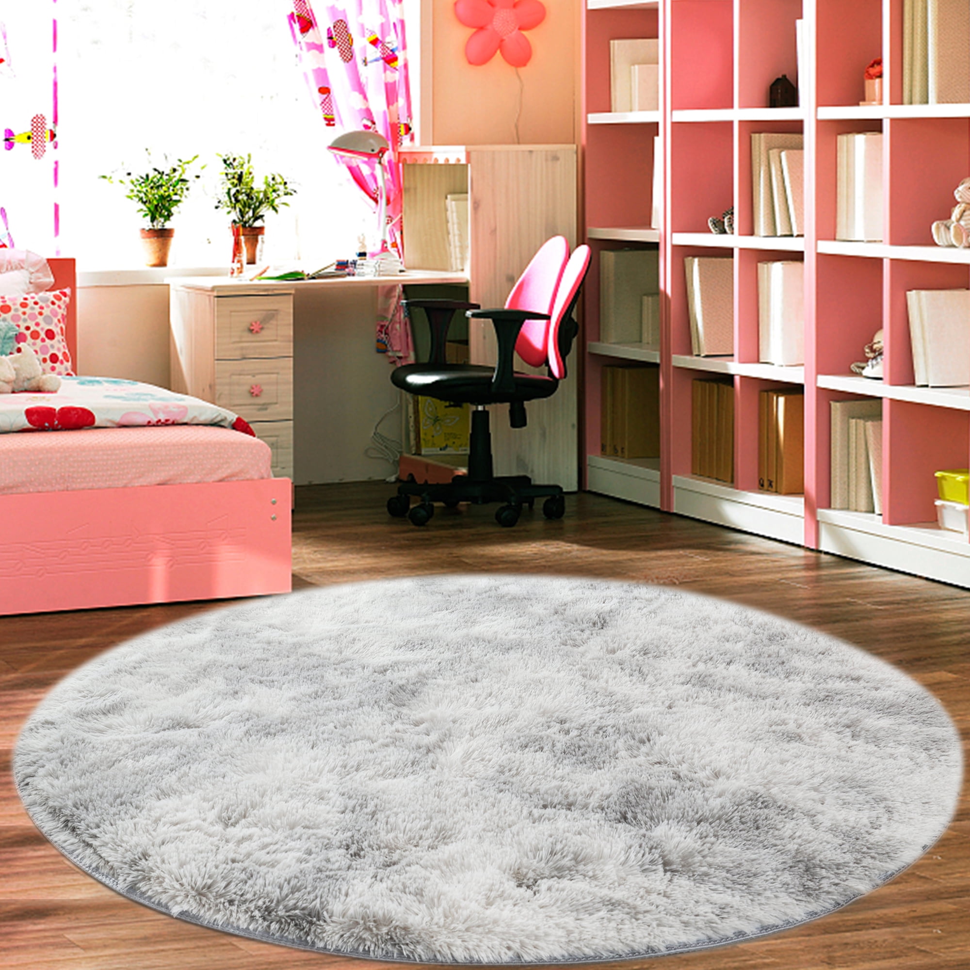 Round Fluffy Soft Area Rugs, Plush Carpet Circle Nursery Rug for