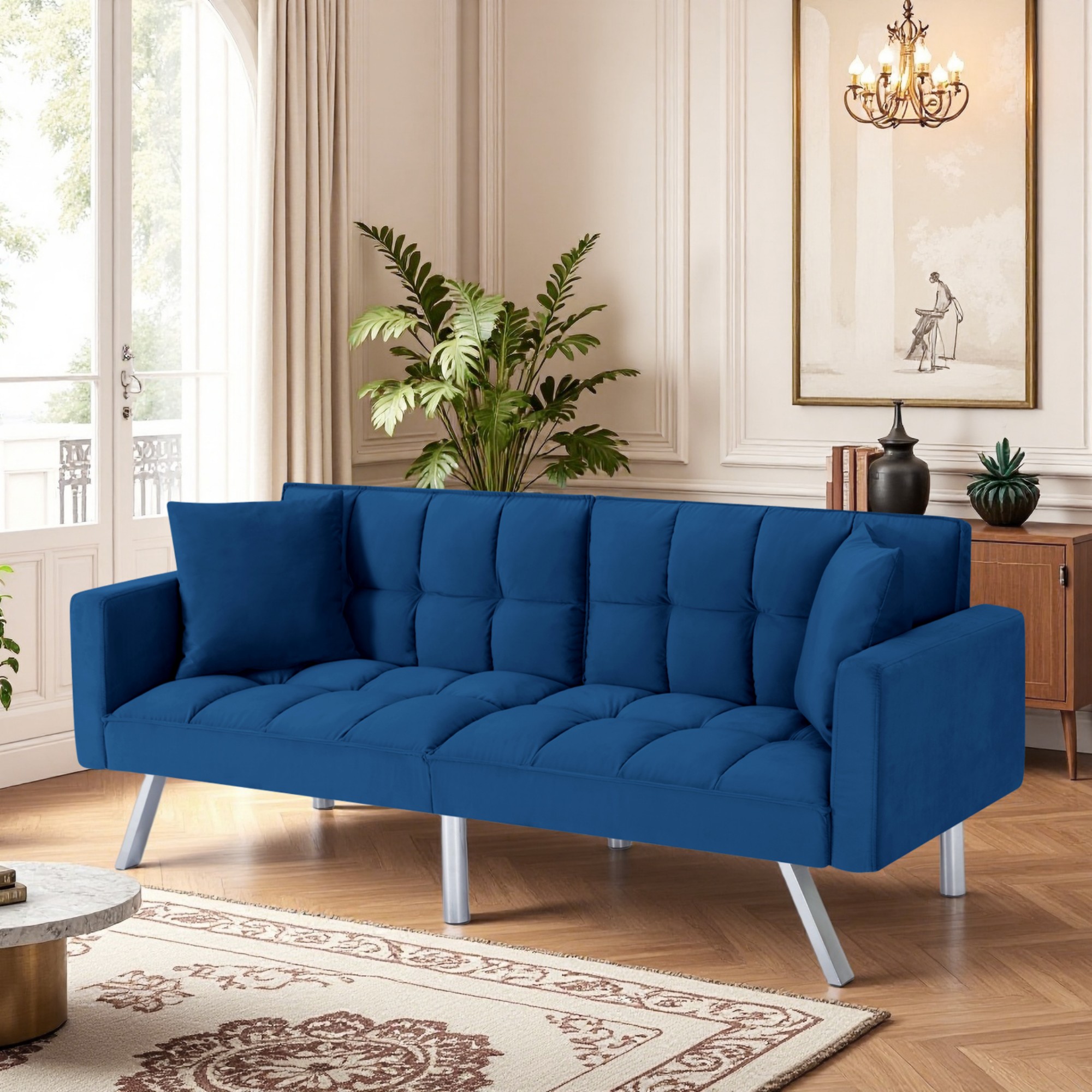 Gewnee Convertible Futon Sofa Bed, 74" Comfy Loveseat Sleeper Sofa, Comfy Velvet Twin Size Futon Couch Bed for Small Space Bedroom Dorm Office
