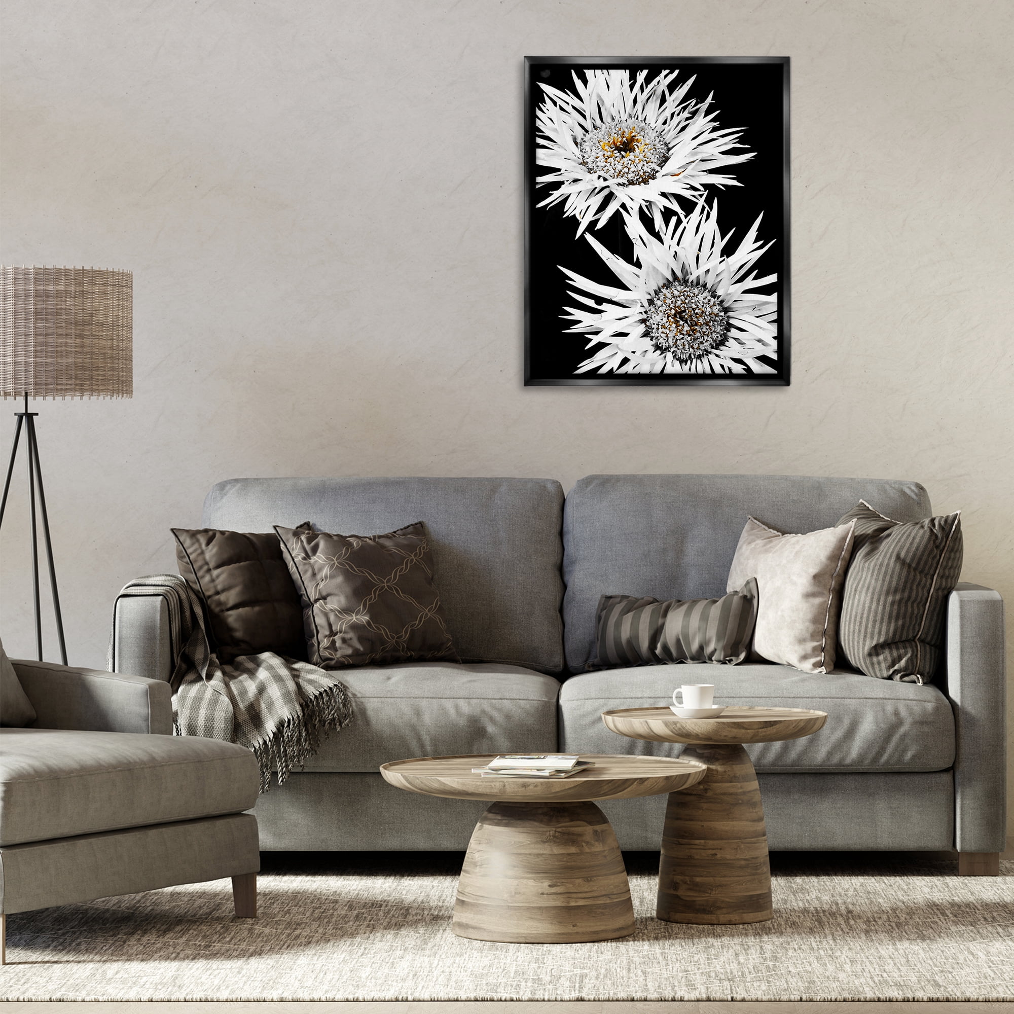 Stupell Industries Bold Contrast Flower Buds Plants & Flowers Painting Black Floater Framed Canvas Art Print Wall Art, 25 x 31
