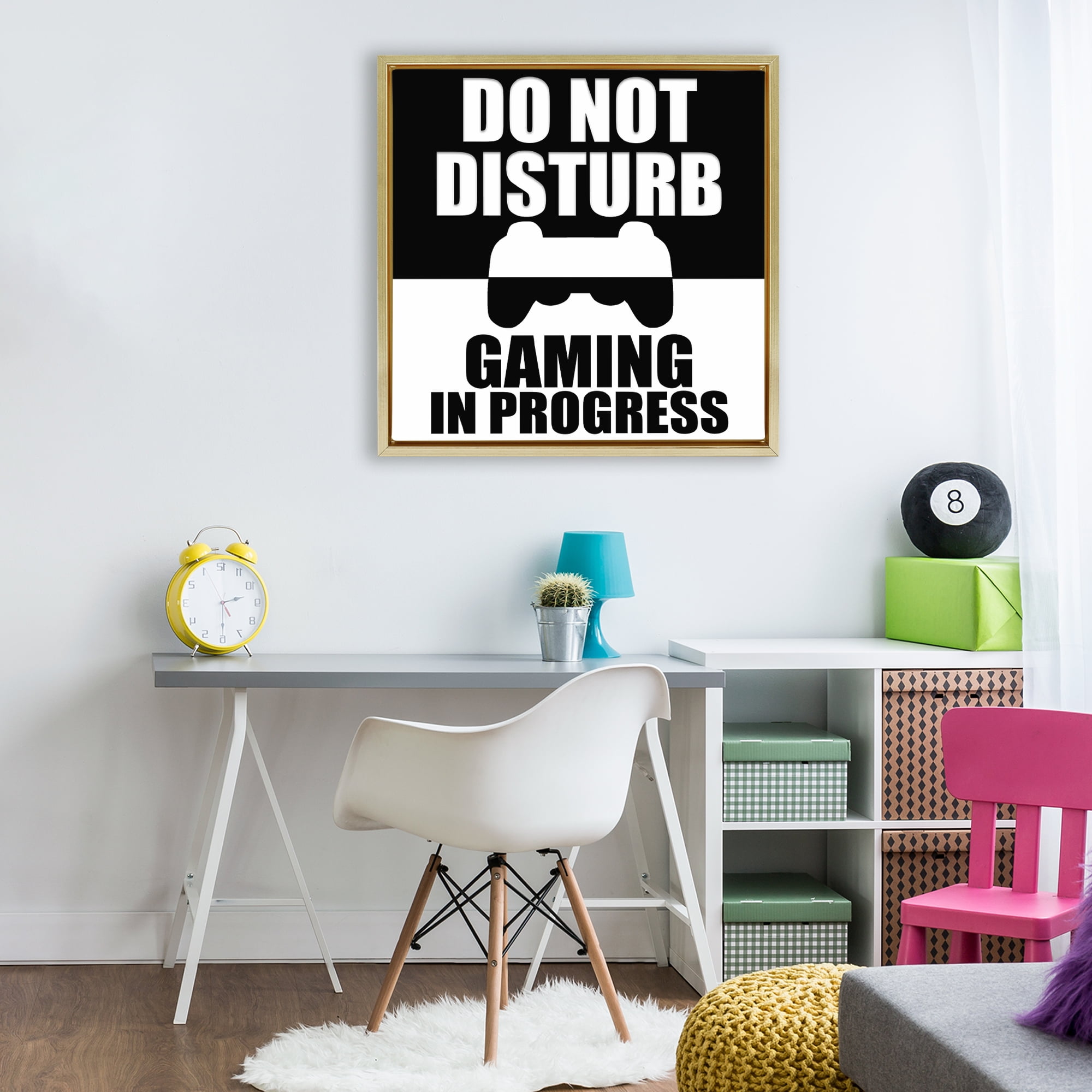 Do Not Disturb Minimal Gamer Gold Framed Floater Canvas Wall Art, design by Kim Allen
