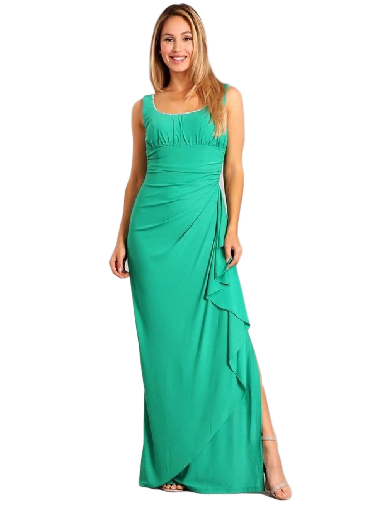 Fanny - Fanny Fashion Womens Green Ruched Slit Skirt Evening Dress ...