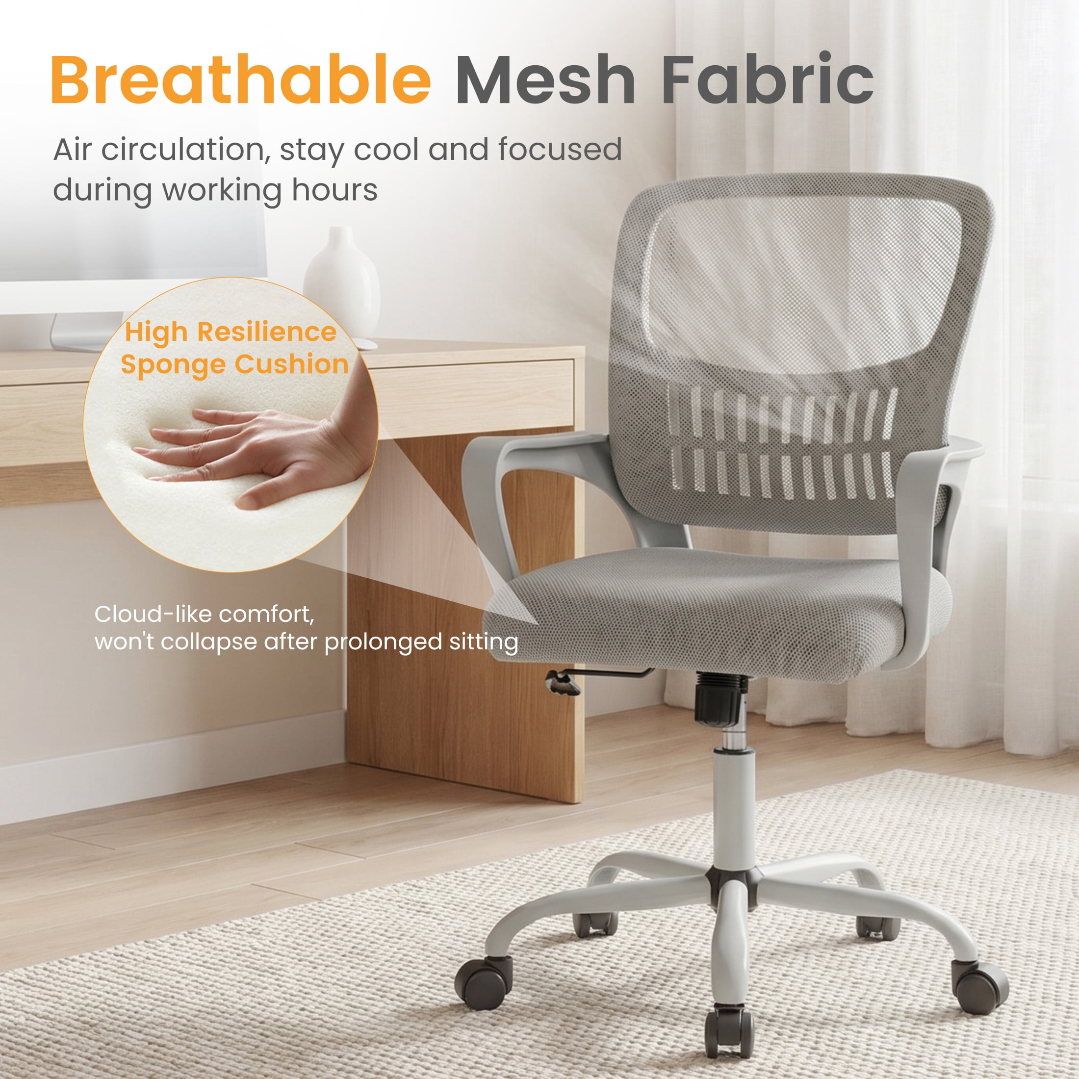 CONCETTA Office Chair, Ergonomic Mesh Back Computer Desk Chair with Lumbar Support, Adjustable Swivel Executive Office Task Chair for Home and Work, Gray
