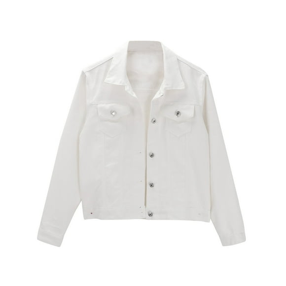 DondPO Jean Jacket Women Women's Basic Solid Color Button Down Denim Cotton Jacket wirh Pockets Crop Jacket Coat Womens Jean Jacket Womens Denim Jacket White S Clearance!