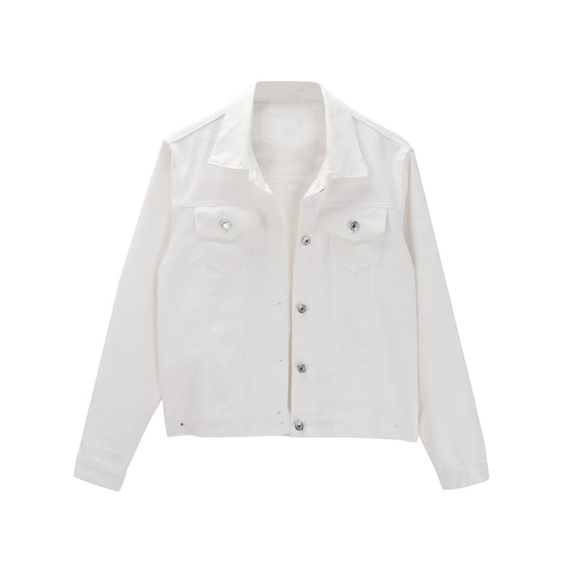 Baberdicy Lady Jacket Women's Basic Solid Color Button Down Denim Cotton Jacket with Pockets Crop Jacket Coat Denim Coat White