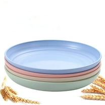 MODANU 4 Pcs Wheat Straw Deep Dinner Plates Microwave and Dishwasher Safe, Unbreakable & Sturdy Plastic Dinner Plates Healthy Cereal Dishes for Kids & Adult, Multicolor