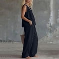 thumbnail image 5 of Women's 2 Piece Outfits Lounge Sets Women's Summer Solid Color V-Neck Shirt Top With Pocket Casual Shorts Set Dark Blue M, 5 of 6