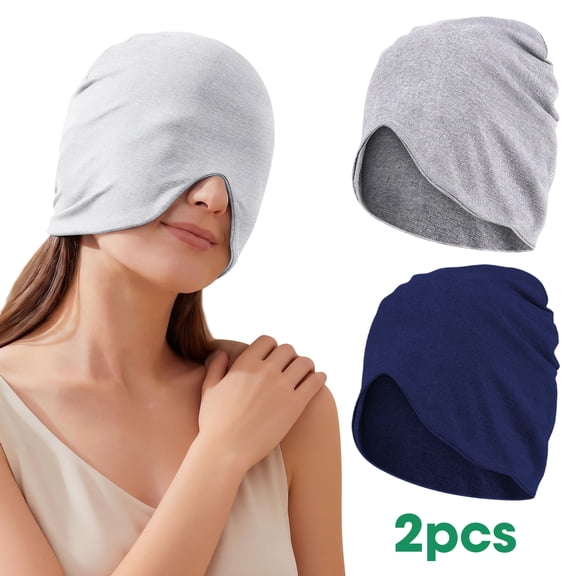 EEEkit 2pcs Full Face Sleep Cap with Eye Cover, Soft Cotton Night Beanie, Slouchy Beanie Sleep Hat, Stretchy Skull Cap Bonnet Hair Wrap