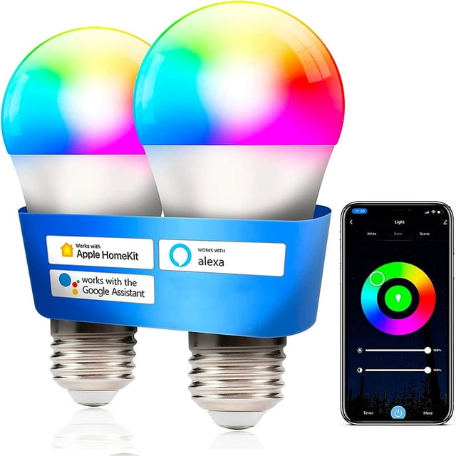 MesaSe Ampoules Intelligentes Compatibles avec HomeKit, Changement de Couleur, Compatible avec Siri Alexa et Google Home, Ampoule LED A60, Raccord E26 9W 800 Lumens, Lot de 2