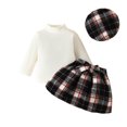 thumbnail image 4 of YWIYIUD Toddler Baby Girl Outfits Three Piece Long Sleeve Ribbed Tops Bow Mini Skirts Set with Hats for Baby InfantKnit Plaid Dress Sets Warm Outfit for Girls Fall Winter Clothes 12-18 Months, 4 of 8
