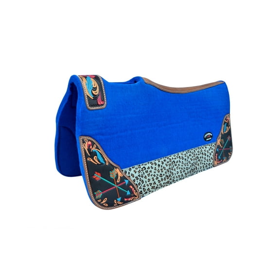 Horse 32" x 30" Western Contoured Wool Felt Therapeutic Saddle Pad Blue 39217RB