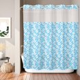 thumbnail image 1 of No Hook Shower Curtain, Tropical Plants Shower Curtains for Bathroom with See Through Top Window, Rustic Farmhouse Floral Leaves Blue Waterproof & Washable Bath Curtain Standard 72"x72", 1 of 4