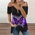 thumbnail image 1 of ICHUANYI Clearance Women Summer Zipper V-Neck Short Sleeve Print Strapless T-Shirt Tops Blouses(Purple, S) ICHUANYI WER2023081111018, 1 of 5
