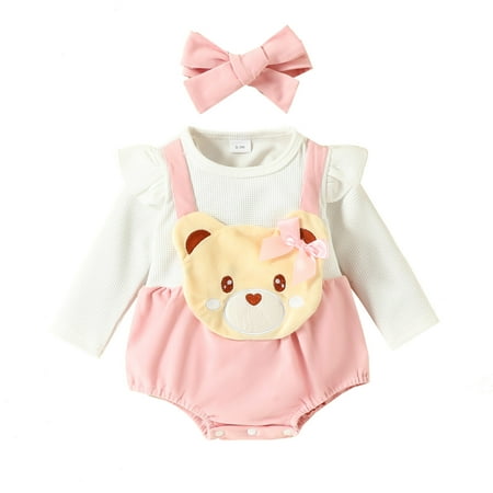 

Toddler Jumpsuit Overall Girls Long Sleeve Ribbed Cartoon Bear Pullover Romper Sweatshirt Bodysuits Red 12-18 Months Summer Outfits Baby Girl