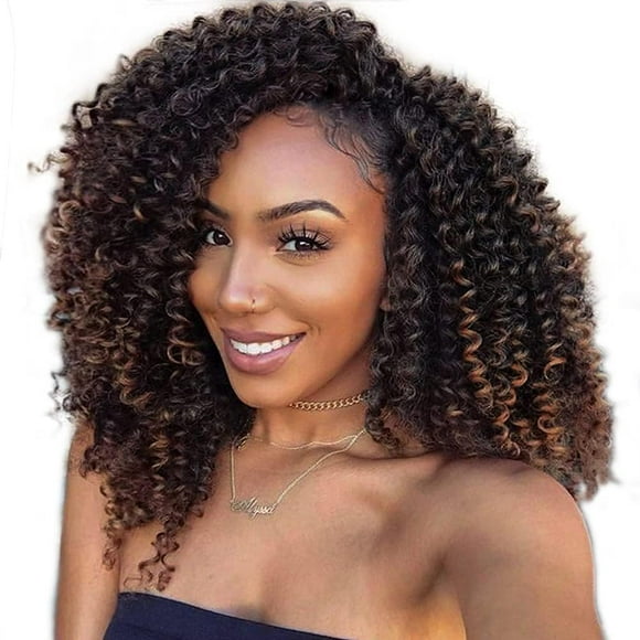 HAHADAXA Ombre Color Afro kinky Curly Braiding Hair Extensions Jerry Curl Crochet Hair 3X Braid Hair Short Synthetic Hair Styles (Black&brown)