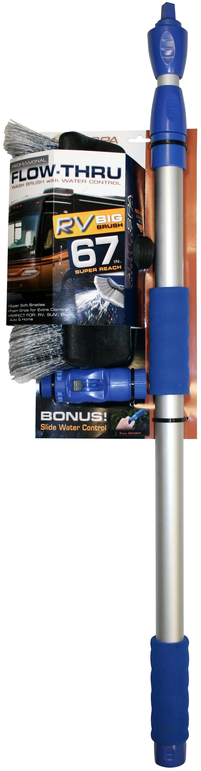 (2 pack) AutoSpa RV Flow-Thru Big Brush Extension 67" Length Navy Blue, Aluminum Pole