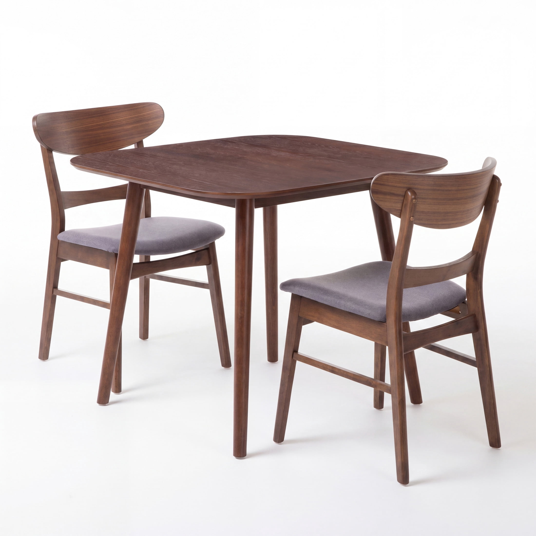 Christopher Knight Home 3-Piece Modern Dining Set, Square Table and Upholstered Chairs, Walnut+Dark Gray