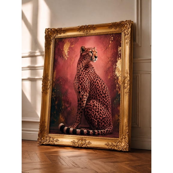 Pink Cheetah Wall Art Print, Gold Glam Safari Animal And Feminine Maximalist Decor