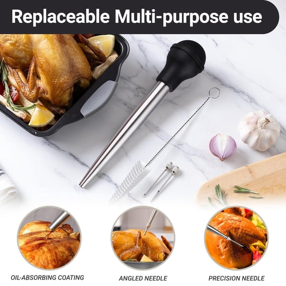Meat Baster Kitchen Utensil - Silicone & Plastic Turkey Beef Pork Roasting Baster, Sauce Injector with Cleaning Brush, Heat-Resistant Food Basting Tool for Grilling & Oven Cooking