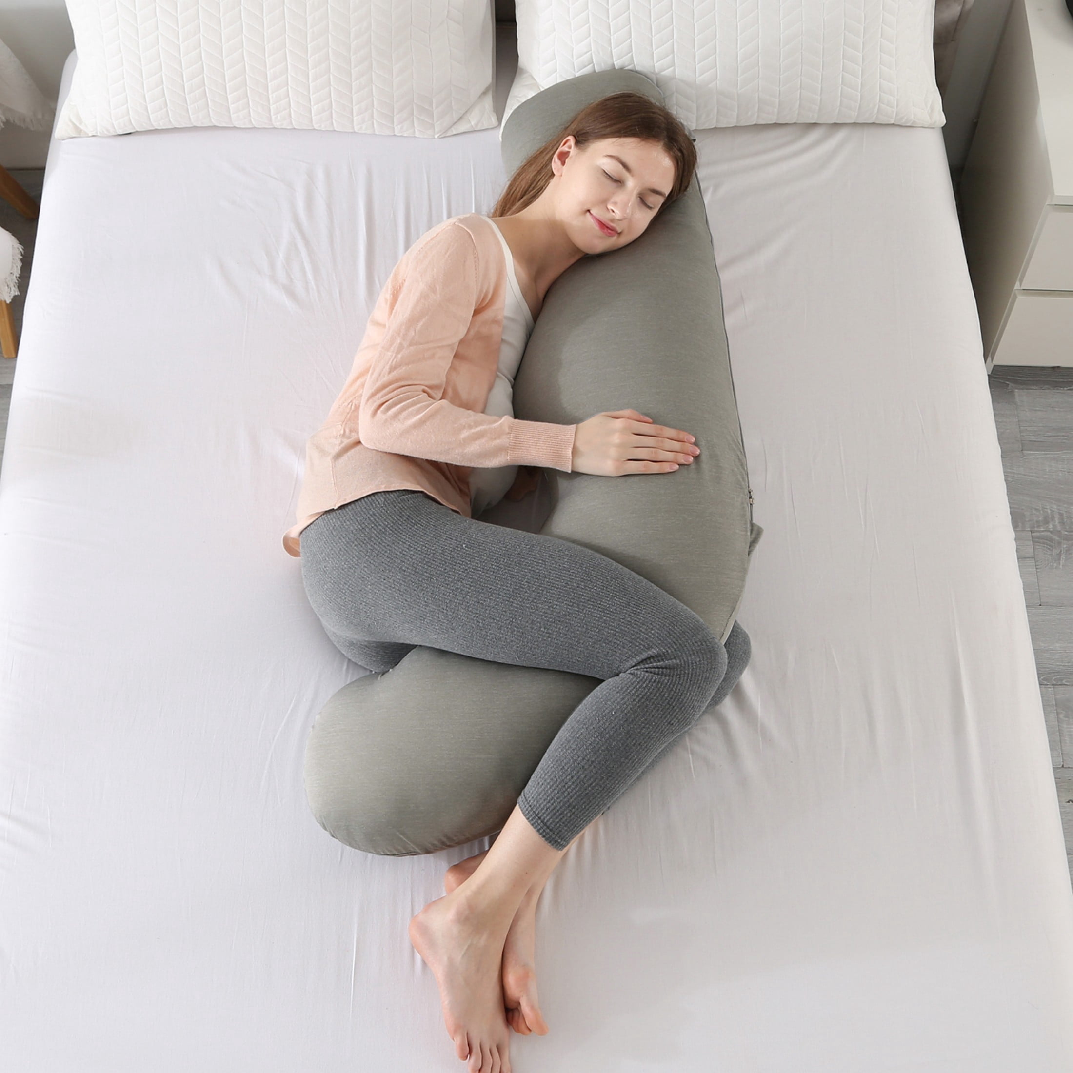 BATTOP Pregnancy Pillow,Maternity Body Pillows for Pregnancy with Cooling Cover,Support for Back,Legs,Belly,Hips,Black Grey