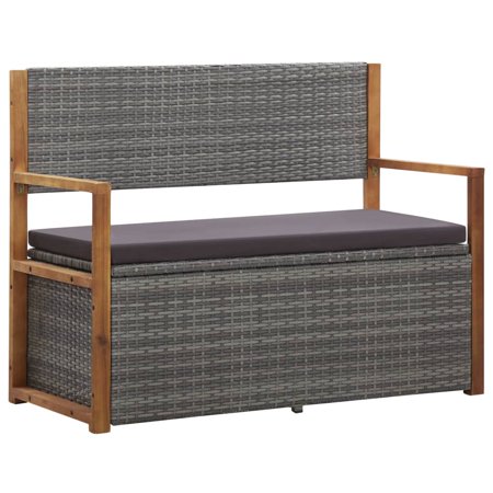 Aibecy Storage Bench 45.3  Poly Rattan and Solid Acacia Wood Gray