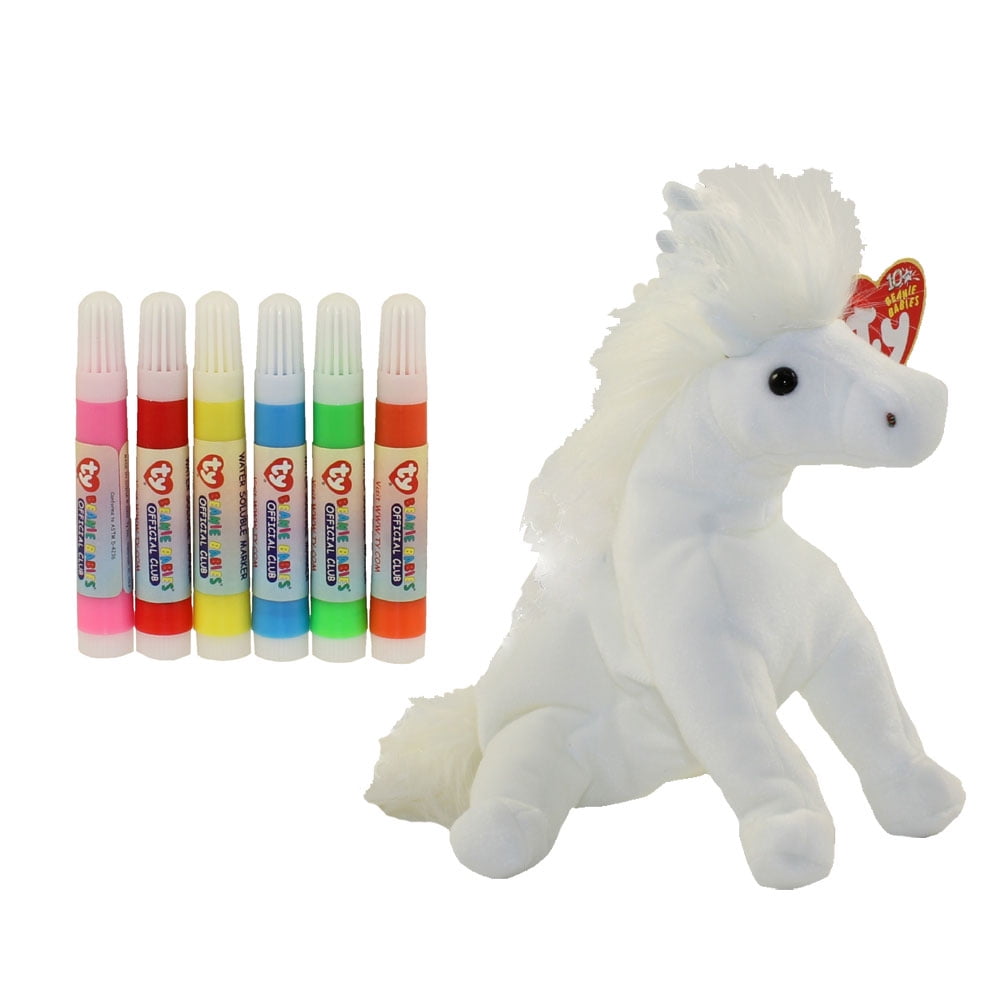 TY Beanie Baby COLOR ME BEANIE **THE UNICORN** w/ markers (7.5 inch
