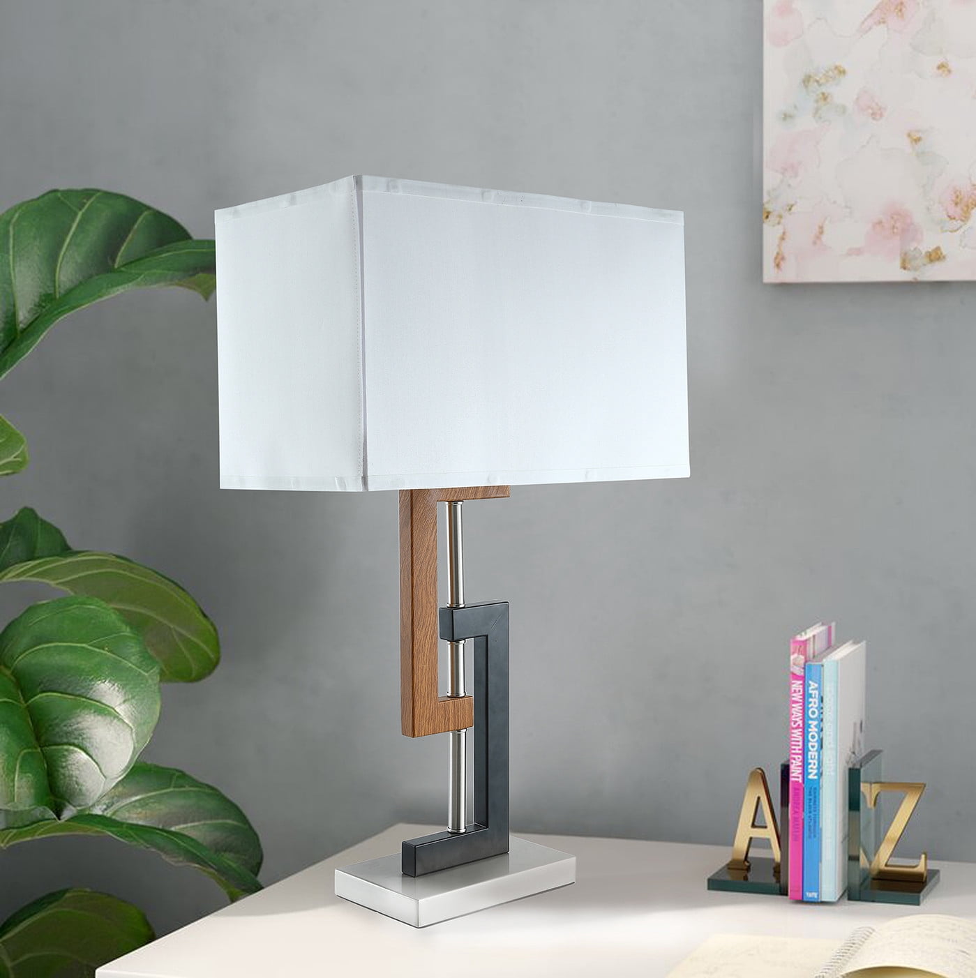 Aiwen Novelty Rectangular Linen Blend Fabric Shade Decorative Lighting Desk Lamp, 40 Watt