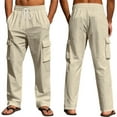 thumbnail image 2 of ADSSDQ Mens Casual Linen Pants Loose Fit Elastic Drawstring Waist Straight-Legs Summer Yoga Beach Long Pants with Pockets Khaki 3XL, 2 of 4