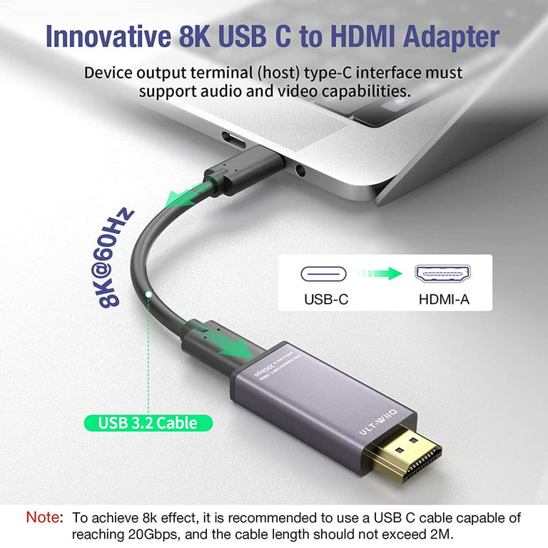 Cable Matters 48Gbps USB C to HDMI 2.1 Adapter, Support 8K 60Hz / 4K 120Hz  HDR, Thunderbolt 4 to HDMI 2.1, HDMI 2.1 to USB C Adapter, Compatible with