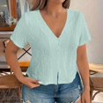 thumbnail image 2 of Htigea Womens Summer Tops Short Sleeve Button Down Shirts Casual V Neck T Shirts Trendy Tunic Tops Blue,XL, 2 of 7