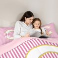 thumbnail image 4 of Homewish Kawaii Princess Style Bedding Comforter Set 7pcs for Teen, Kawaii Initial C Letter Queen Bedding Sets, Pink Stripes Line Reversible Queen Sheet Sets, Ultra Soft Bedroom Decor, 4 of 7