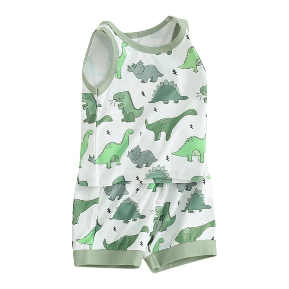 JYYYBF Baby Boys Dinosaur Outfits, Round Neck Sleeveless Tank Tops   Elastic Waist Shorts Infant Toddler Summer 2 Piece Set