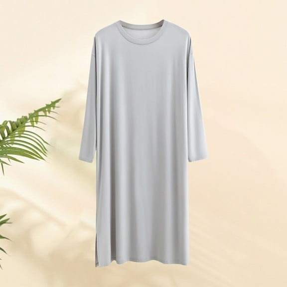 DJDLJWCJ Mens Nightgown Short Sleeve Crewneck PJ Soft Long Lounge Pajama Lightweight Sleepwear Mens Nightshirt Silver L
