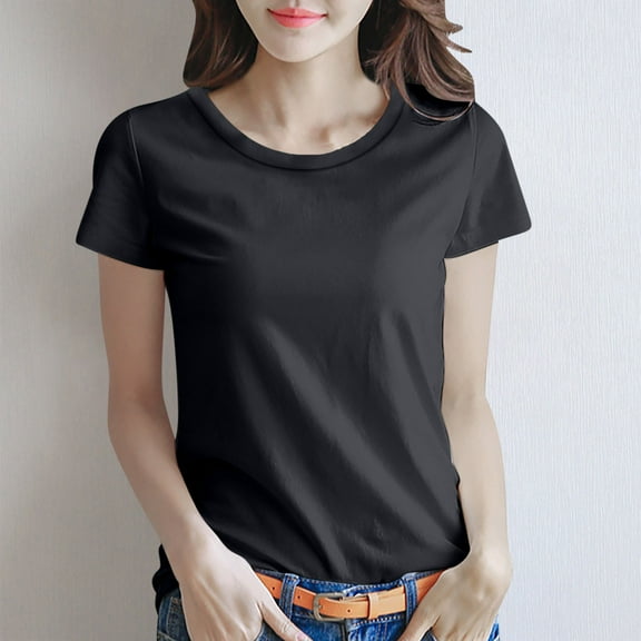 Rezuofi 1 Pcs Women's Crewneck Slim Fitted Short Sleeve T-Shirt Stretchy Bodycon Basic Tee Tops