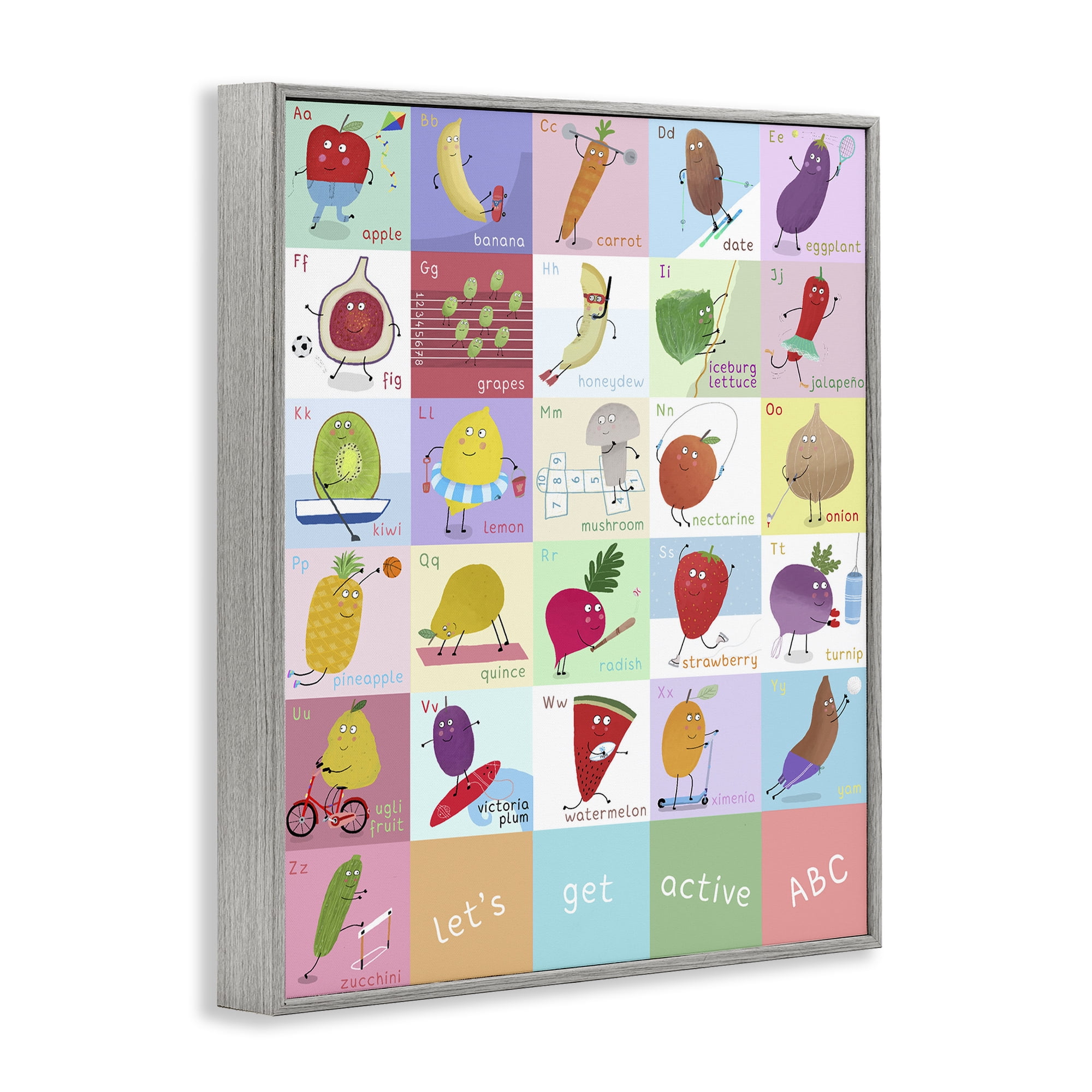 Stupell Industries Let's Get Active ABC's Gray Framed Giclee Art, design by Carla Daly